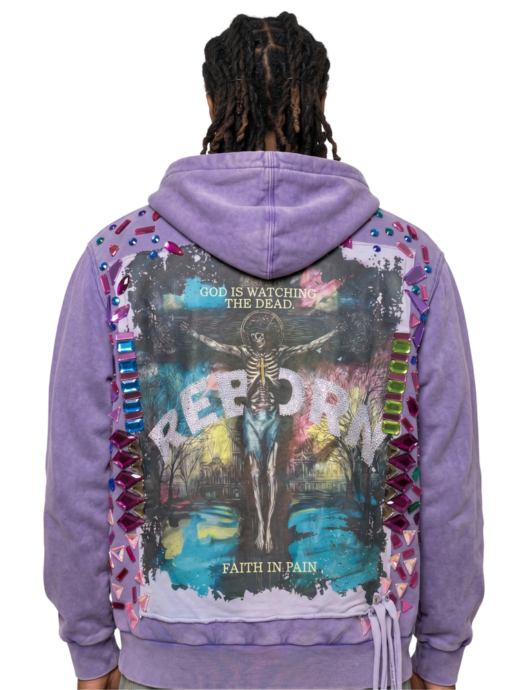 Purple "Reborn" Embellished Hoodie