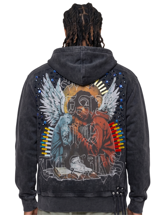 Purple "No Fear No Tears" Embellished Hoodie