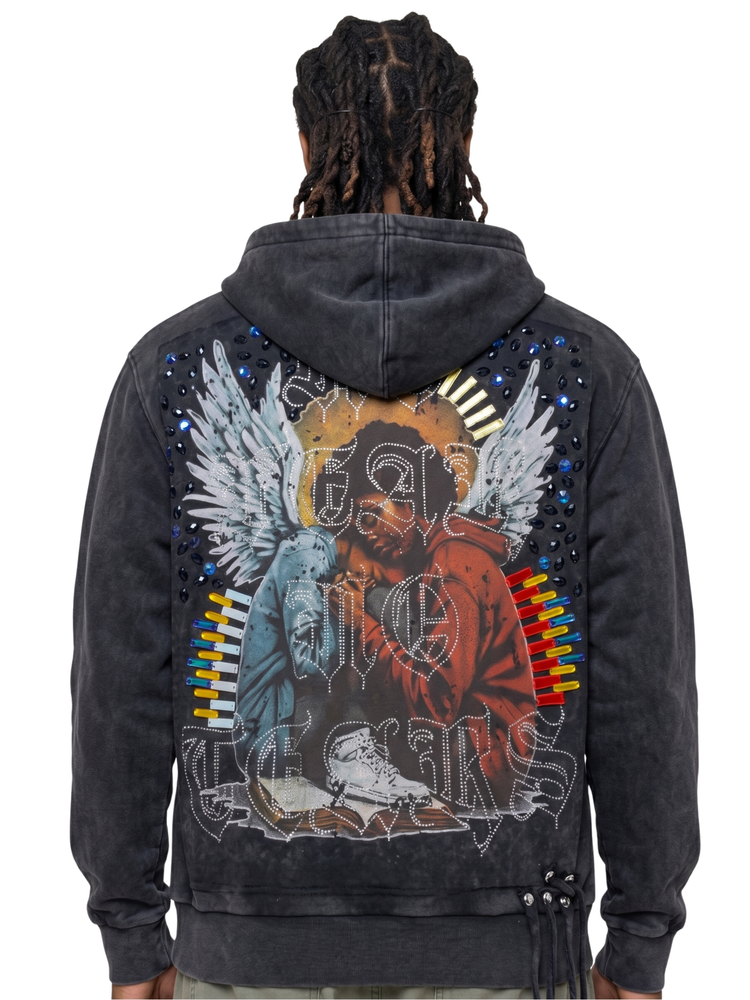 Purple "No Fear No Tears" Embellished Hoodie