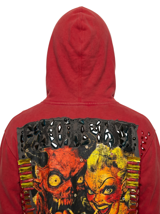 Red "Exorcist" Embellished Hoodie