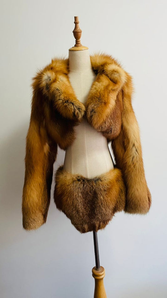 Fox fur crop coat and shorts
